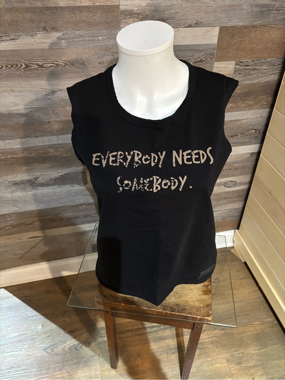 Sleeveless Black Graphic Tank Top - Everybody Needs Somebody